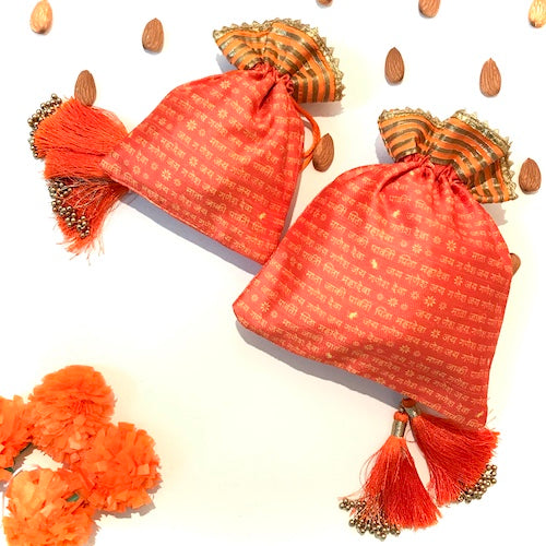 Ganpati Mantra colorful printed Potli bags set of 10 pieces, give away gift sets